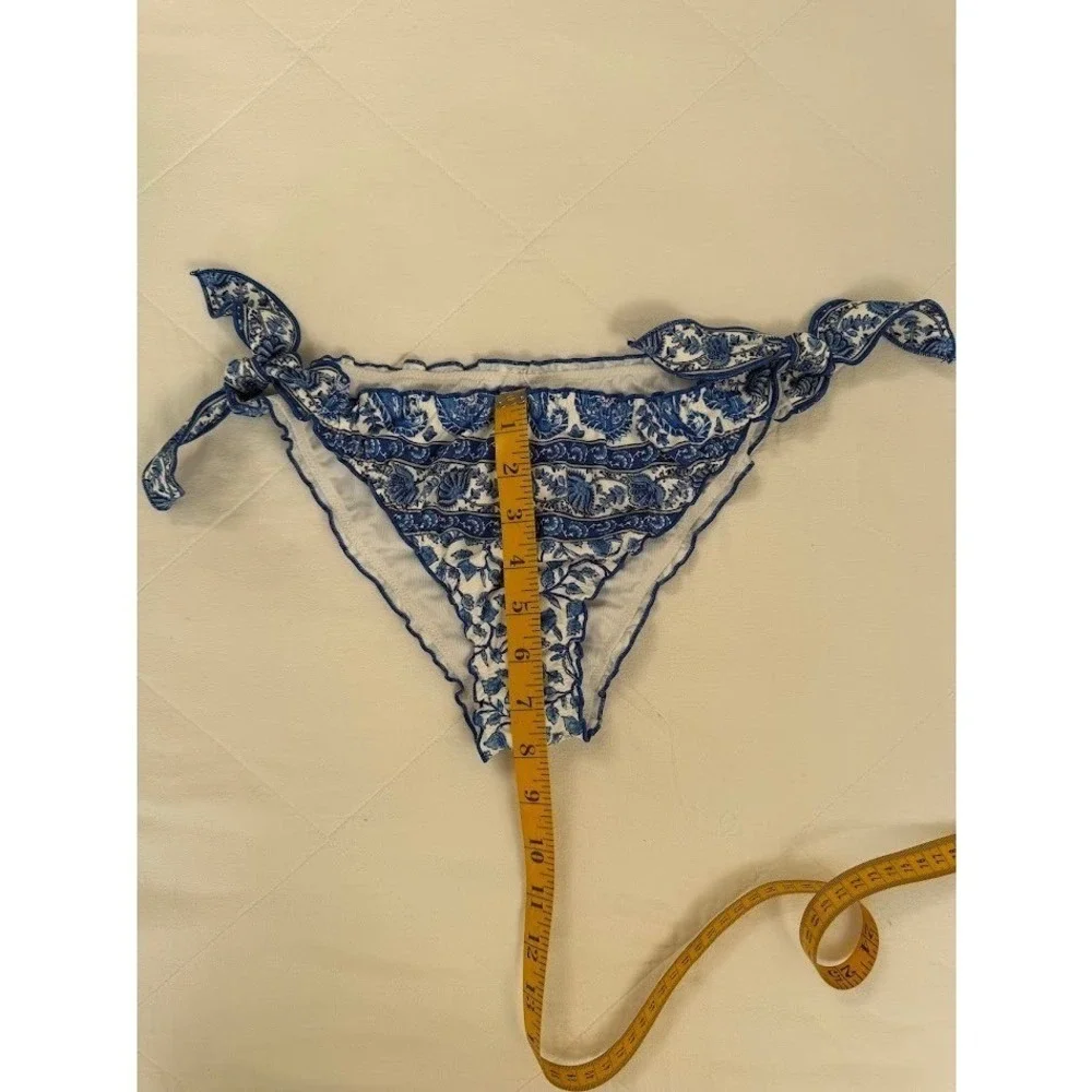 J.Crew Womens Blue White‎ Block Print Floral Side Tie Bikini Bottom Medium